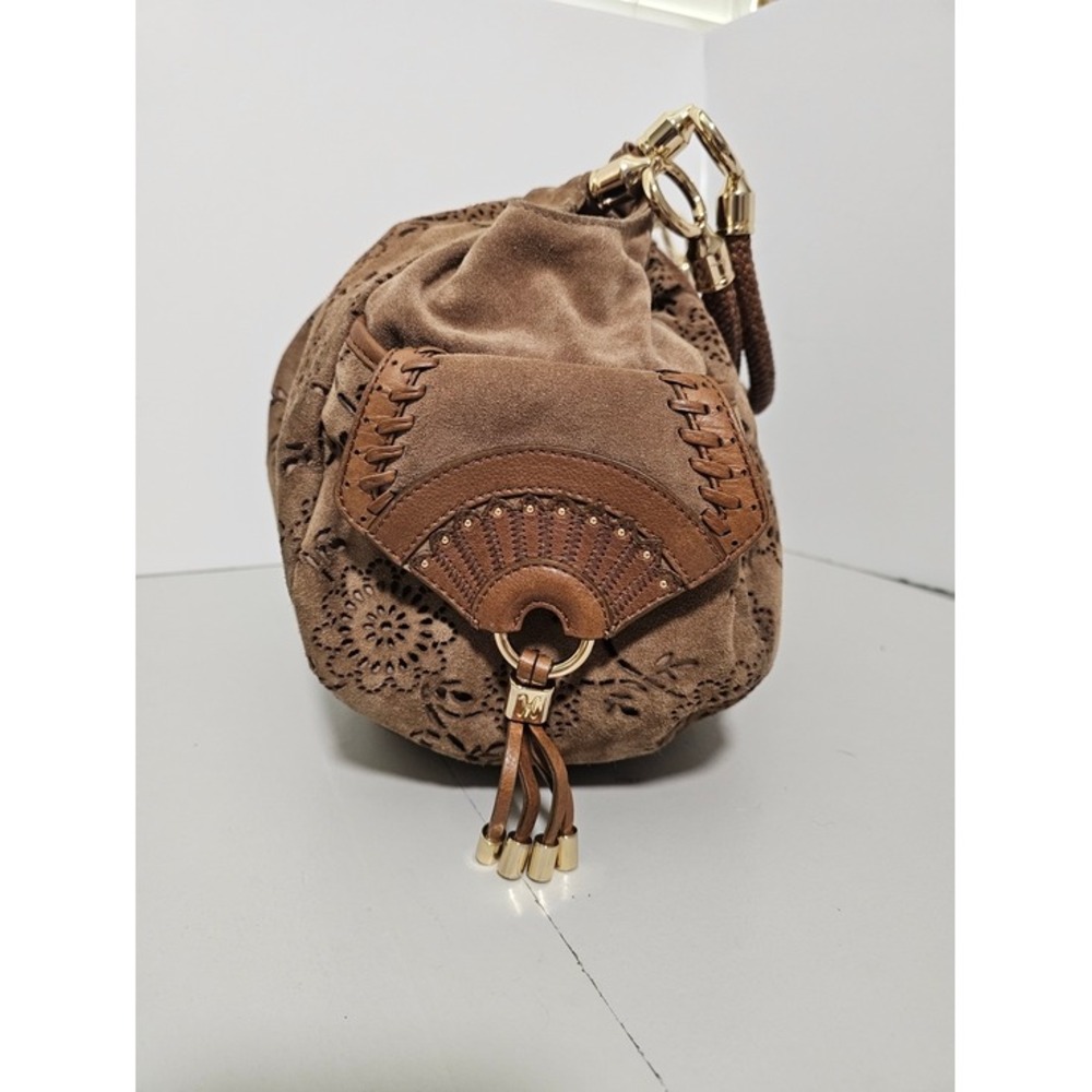 Cole Haan Brown Floral Embossed Suede Hobo Bag - Picture 3 of 14